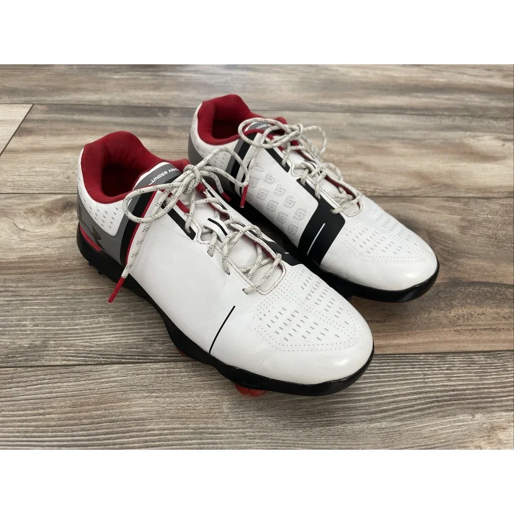 Under Armour JORDAN SPIETH ONE JR YOUTH BOYS GOLF SHOE SIZE 6Y WHITE & Red